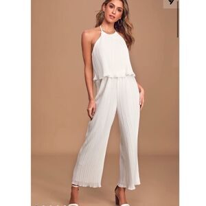 LULU’S | NEW Whisper Pleat Nothings White Halter Jumpsuit Women’s Size X-Small